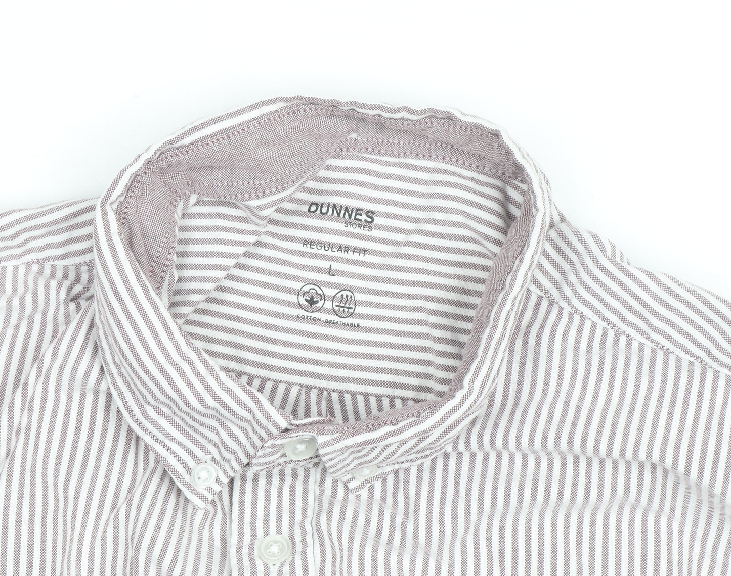 Dunnes Stores Men's Brown Striped Regular Fit Cotton Dress Shirt L