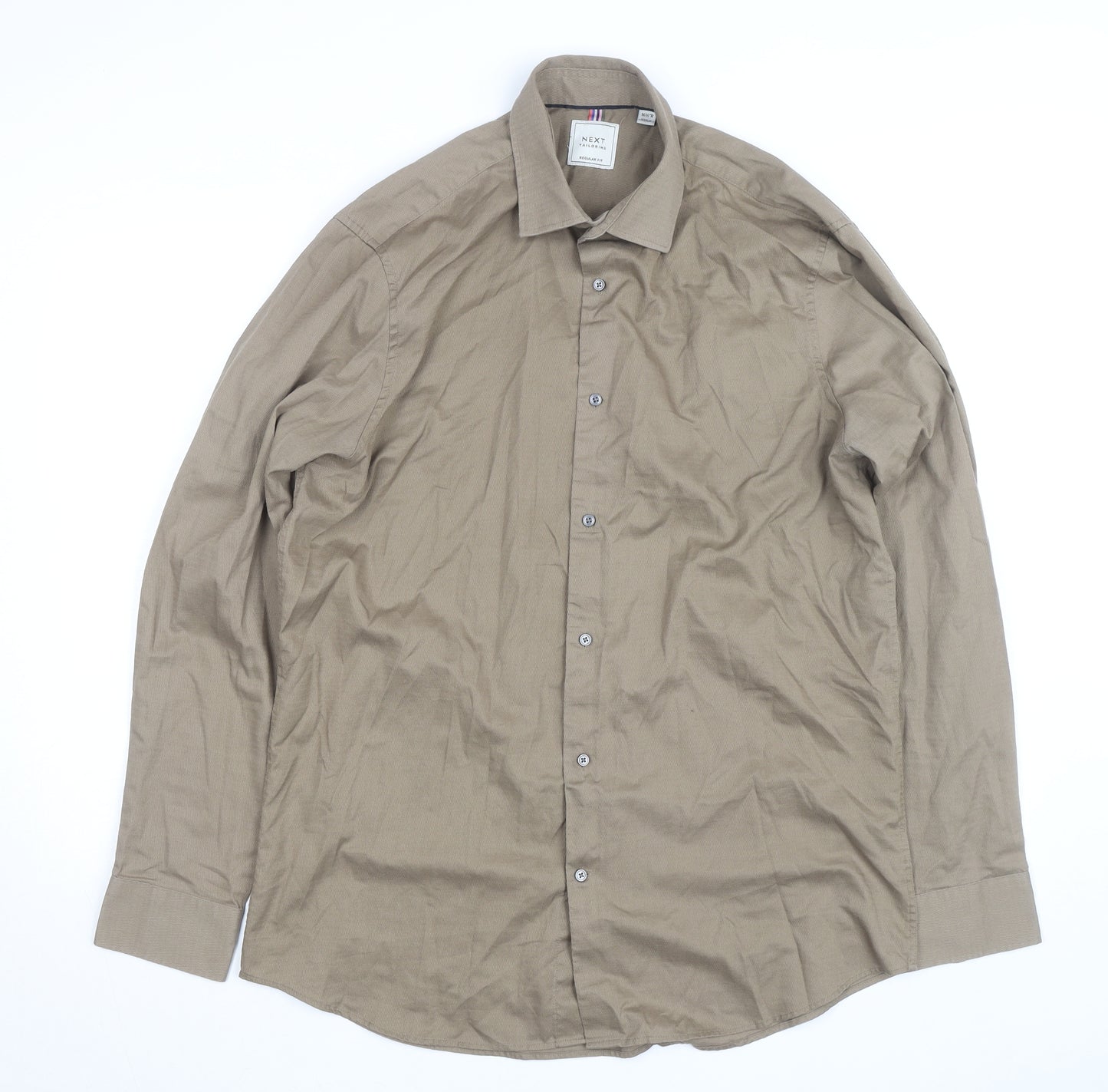 Next Mens Beige Regular Fit Long Sleeve Dress Shirt 16.5R