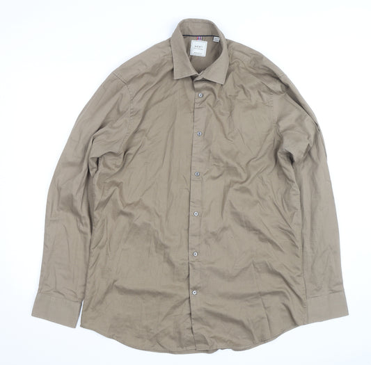 Next Mens Beige Regular Fit Long Sleeve Dress Shirt 16.5R
