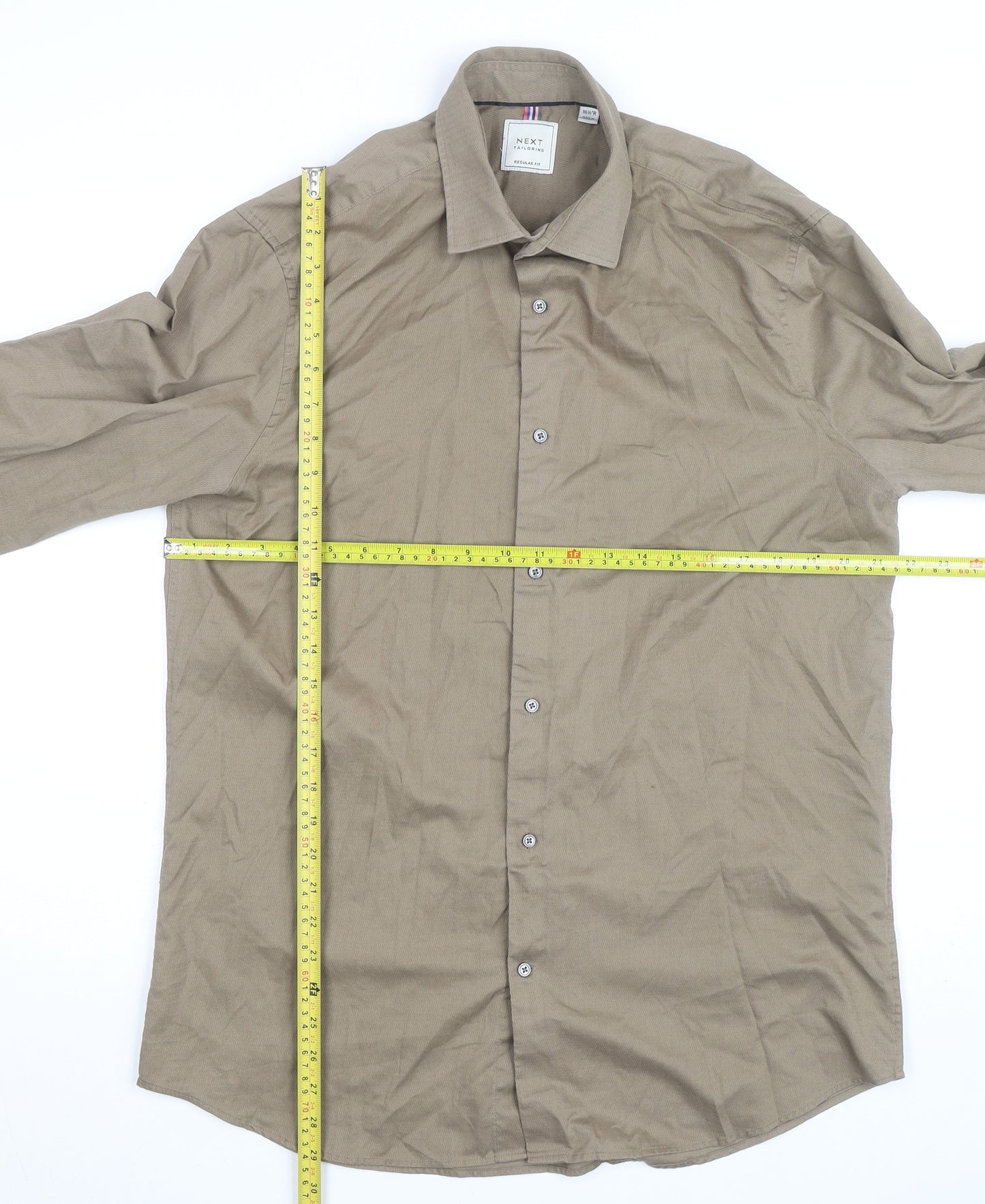 Next Mens Beige Regular Fit Long Sleeve Dress Shirt 16.5R