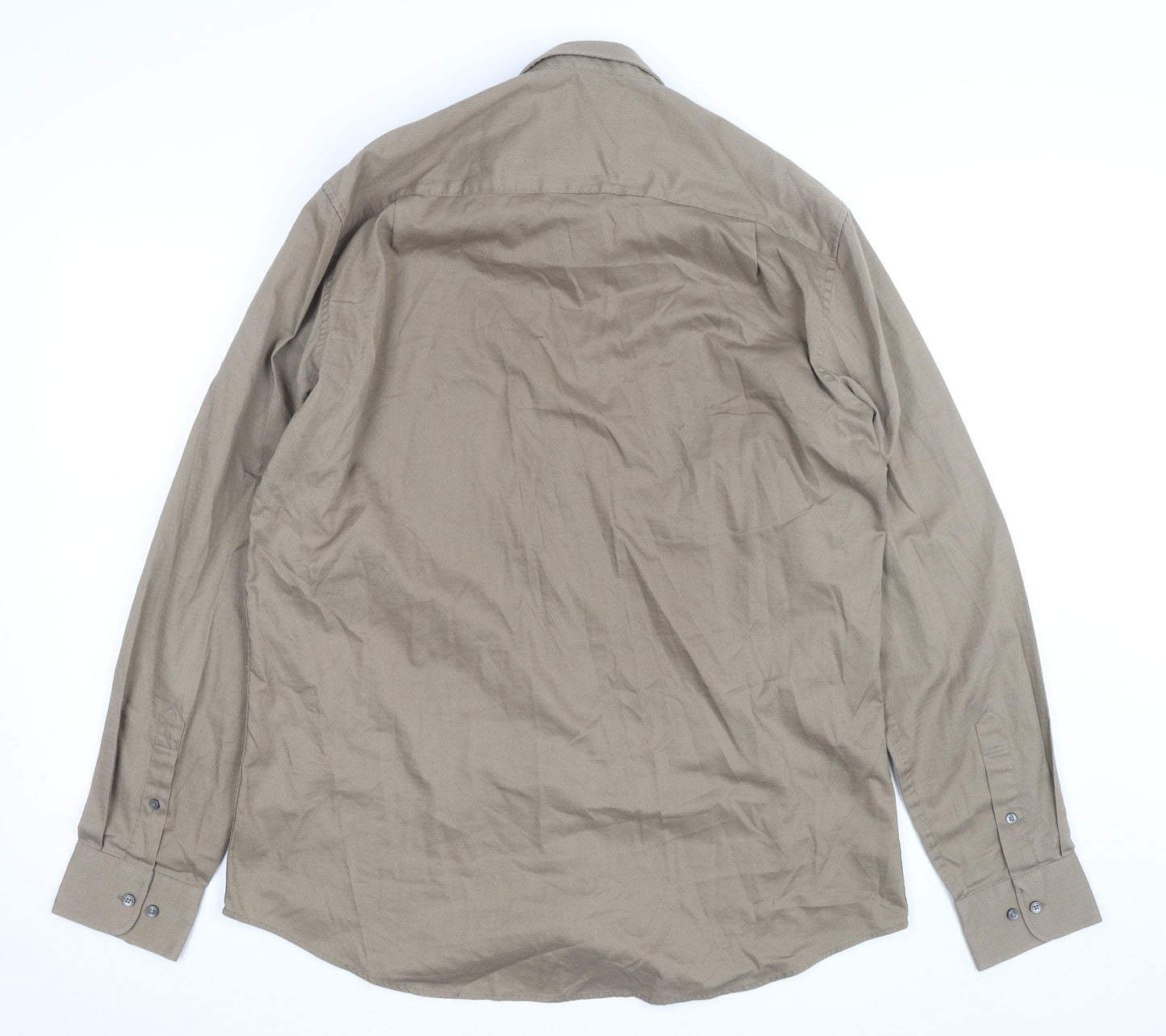 Next Mens Beige Regular Fit Long Sleeve Dress Shirt 16.5R