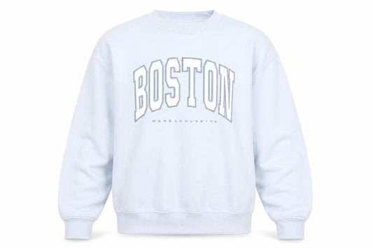 Front view of Stradivarius unisex blue boston crew neck sweatshirt xs