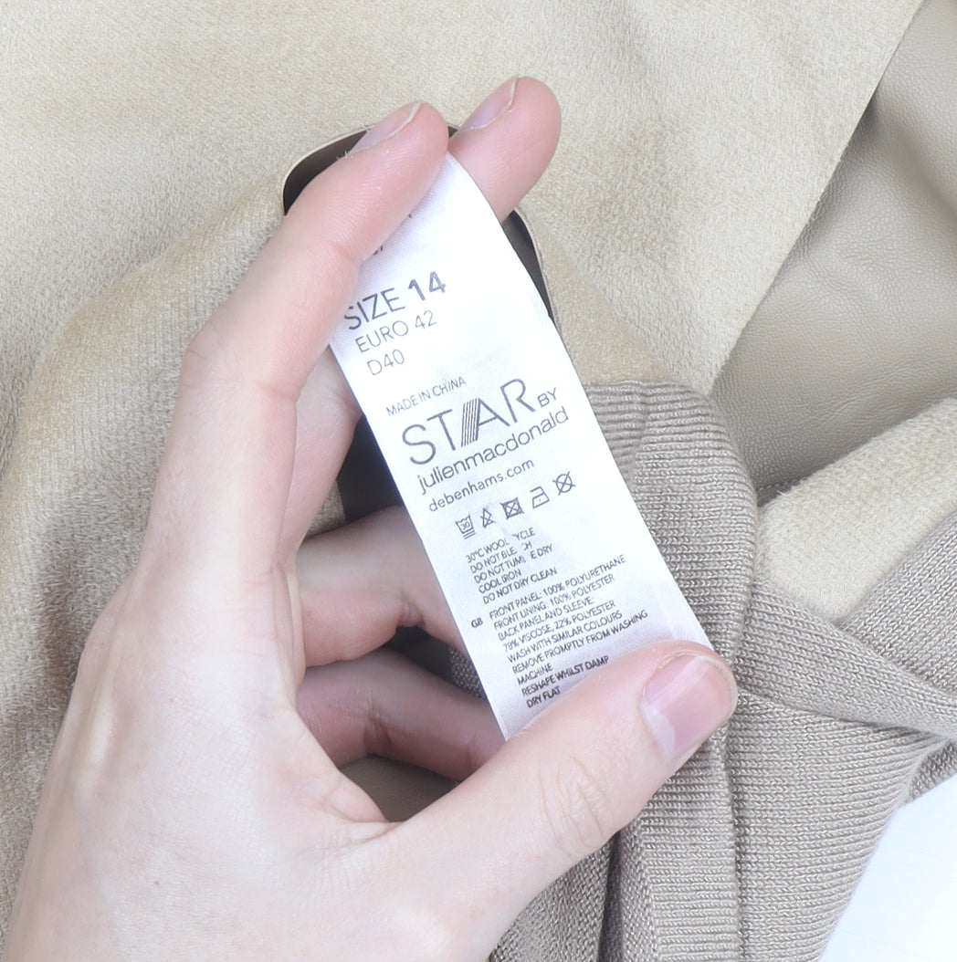 STAR by Julien Macdonald Women Beige Wool Blend Biker Jacket Size 14