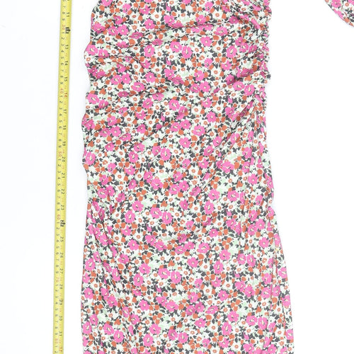 Zara Women’s Multicoloured Floral Ruched Bodycon Midi Dress Size 8