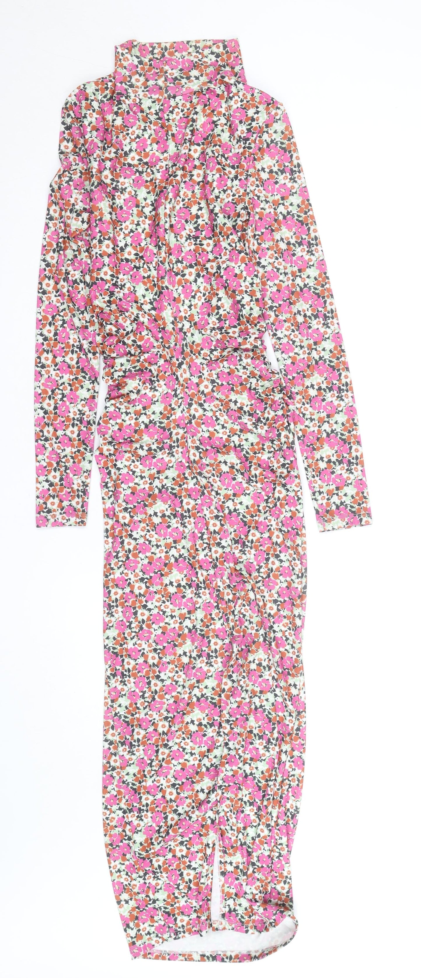 Zara Women’s Multicoloured Floral Ruched Bodycon Midi Dress Size 8