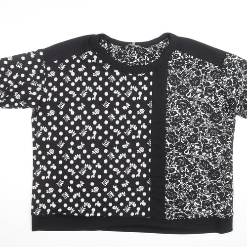 Next Women's Plus Size 22 Black Floral Polka Dot Short Sleeve T-Shirt