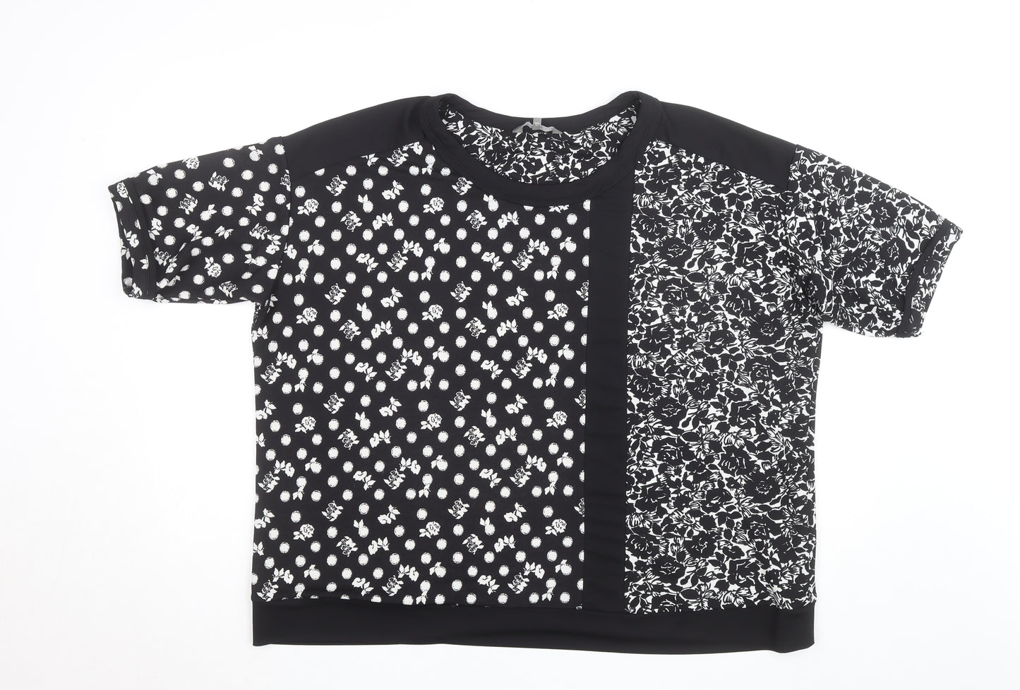 Next Women's Plus Size 22 Black Floral Polka Dot Short Sleeve T-Shirt