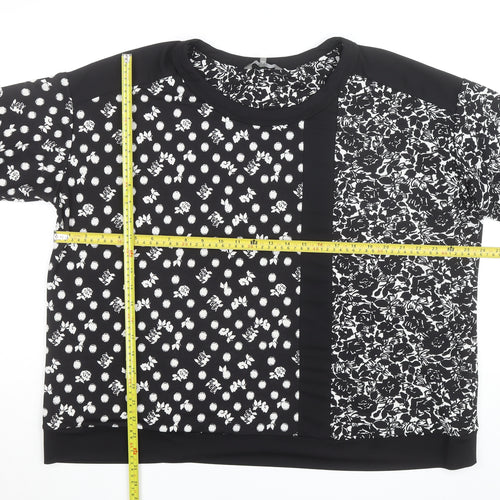 Next Women's Plus Size 22 Black Floral Polka Dot Short Sleeve T-Shirt