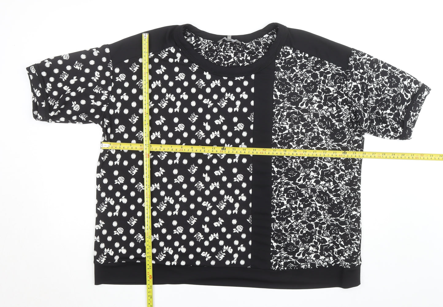 Next Women's Plus Size 22 Black Floral Polka Dot Short Sleeve T-Shirt