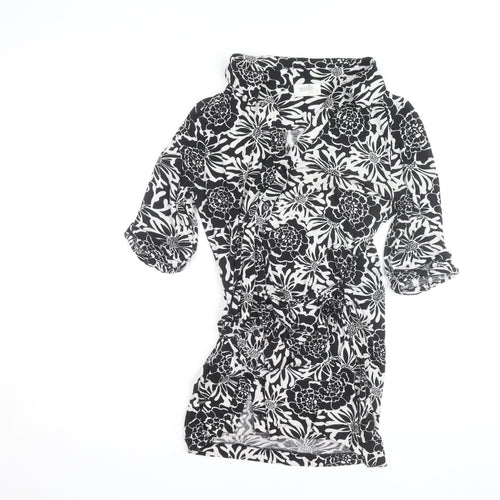 Wallis Women Black White Floral Wrap Shirt Dress Size 14 Petite