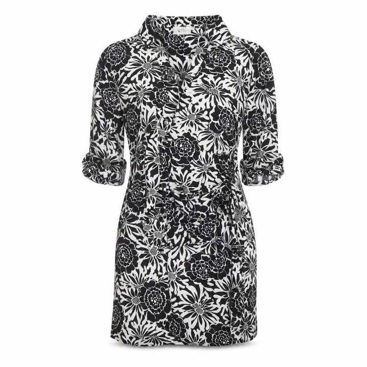 Wallis Women Black White Floral Wrap Shirt Dress Size 14 Petite