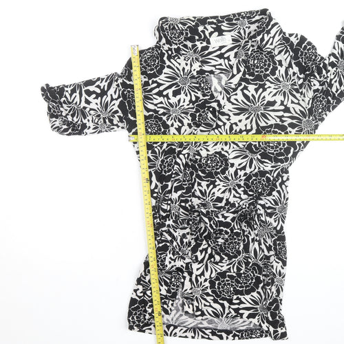 Wallis Women Black White Floral Wrap Shirt Dress Size 14 Petite
