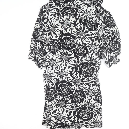 Wallis Women Black White Floral Wrap Shirt Dress Size 14 Petite