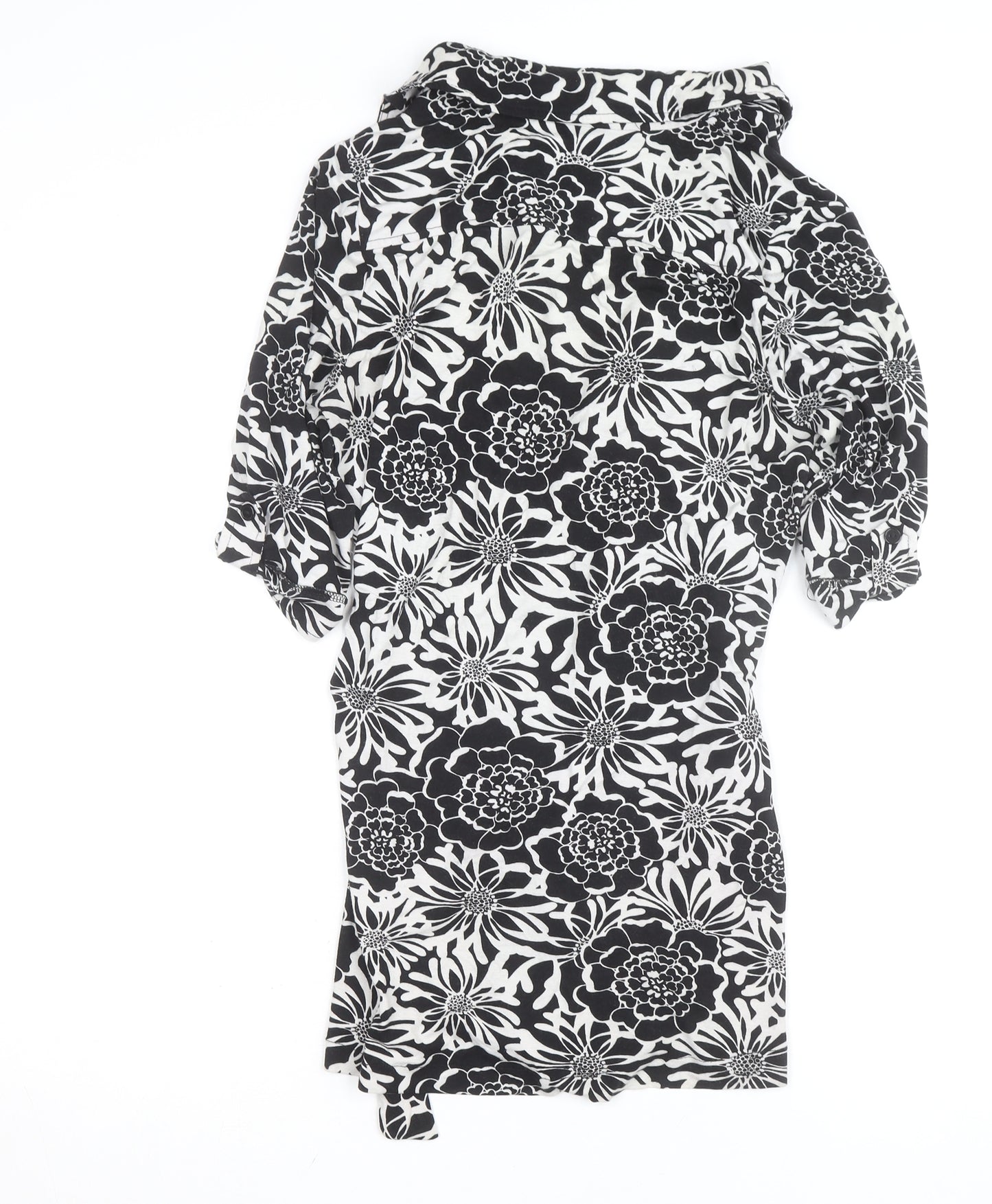 Wallis Women Black White Floral Wrap Shirt Dress Size 14 Petite