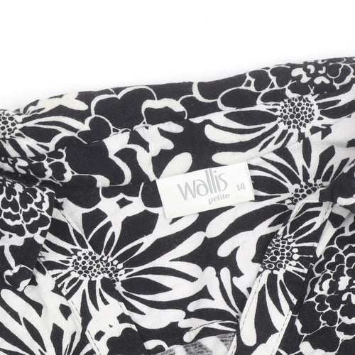 Wallis Women Black White Floral Wrap Shirt Dress Size 14 Petite