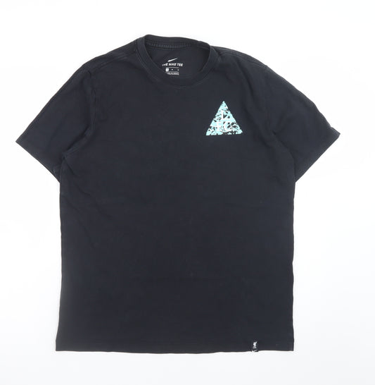 Nike Men Black Graphic Sports T-Shirt Medium Cotton Crew Neck