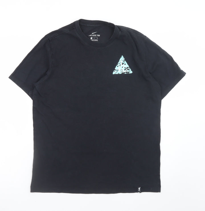 Nike Men Black Graphic Sports T-Shirt Medium Cotton Crew Neck