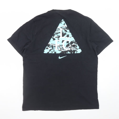 Nike Men Black Graphic Sports T-Shirt Medium Cotton Crew Neck