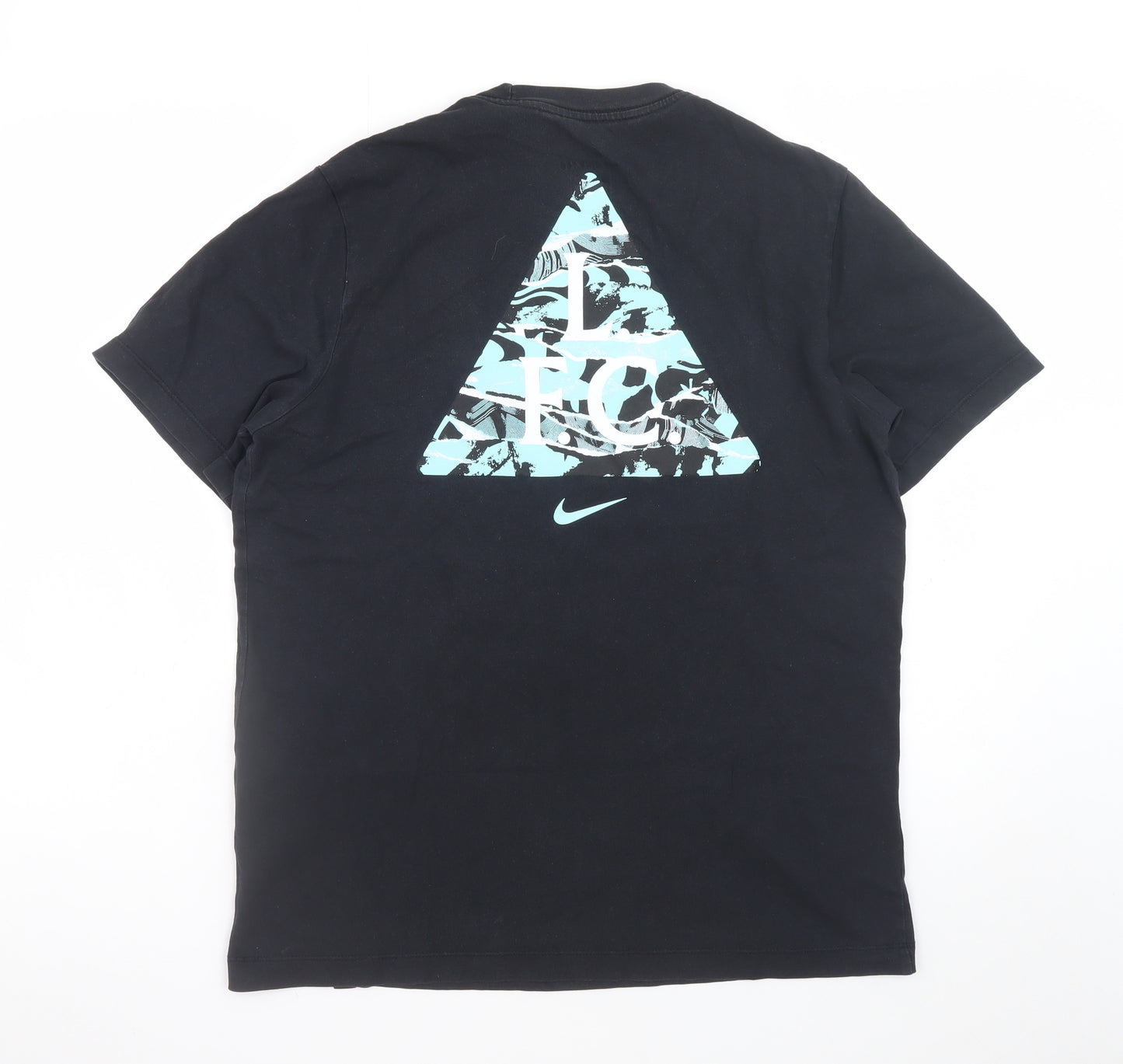 Nike Men Black Graphic Sports T-Shirt Medium Cotton Crew Neck