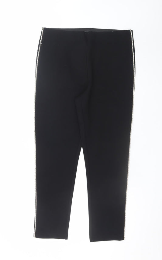 Zara Women Black XL Stretch Skinny Leggings Trousers with Side Zip Trim