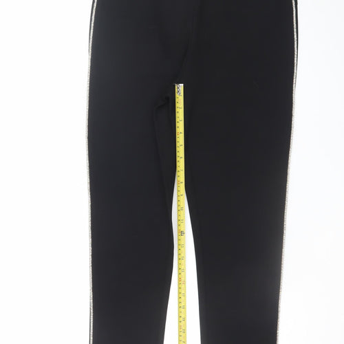 Zara Women Black XL Stretch Skinny Leggings Trousers with Side Zip Trim