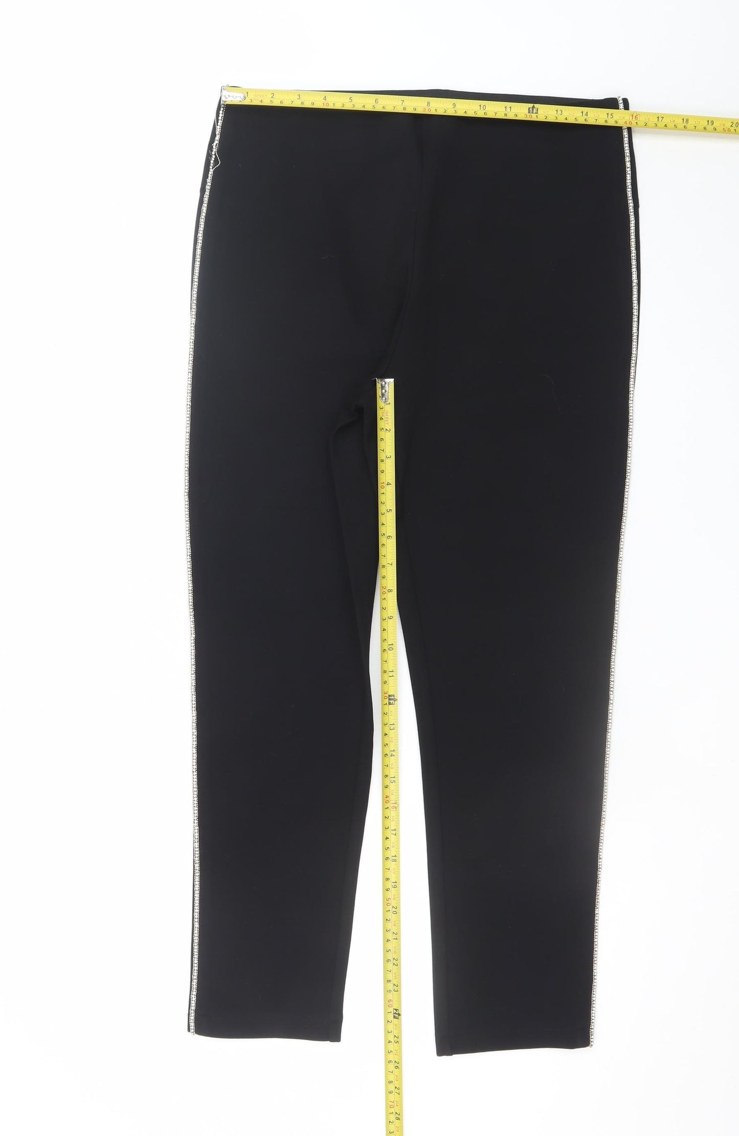 Zara Women Black XL Stretch Skinny Leggings Trousers with Side Zip Trim
