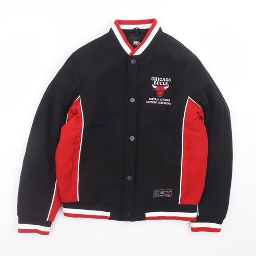 NBA Boys Chicago Bulls Black Red Varsity Jacket 10-11 Years Lined Polyester