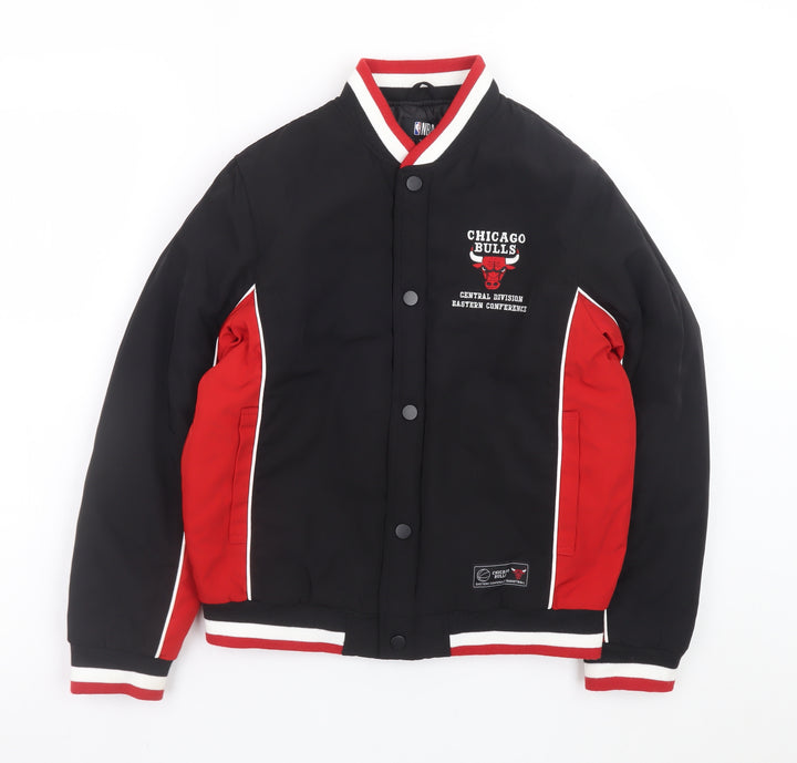 NBA Boys Chicago Bulls Black Red Varsity Jacket 10-11 Years Lined Polyester