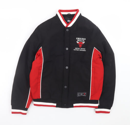 NBA Boys Chicago Bulls Black Red Varsity Jacket 10-11 Years Lined Polyester