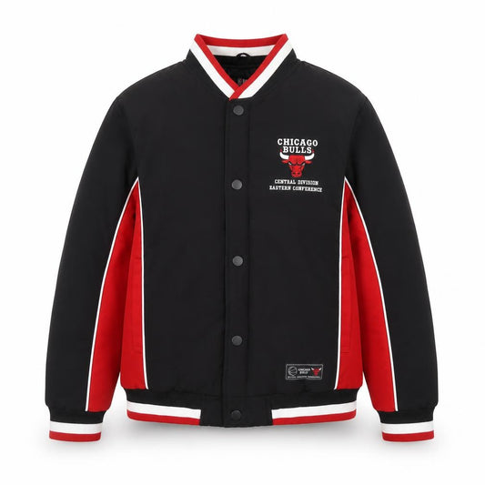 NBA Boys Chicago Bulls Black Red Varsity Jacket 10-11 Years Lined Polyester