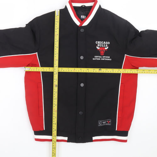 NBA Boys Chicago Bulls Black Red Varsity Jacket 10-11 Years Lined Polyester