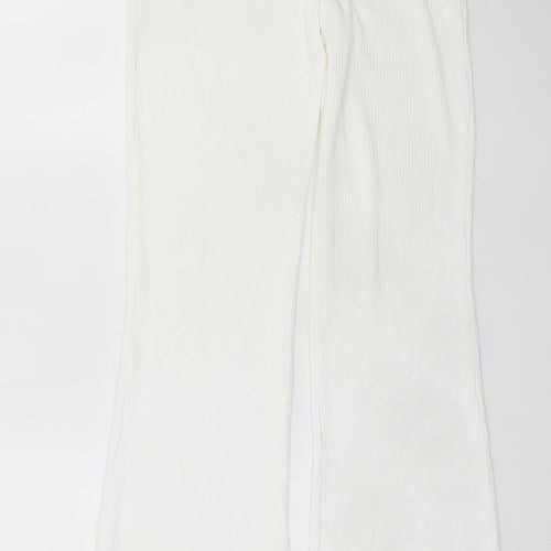 Bershka Women’s White Flared Ribbed Knit Trousers Size L