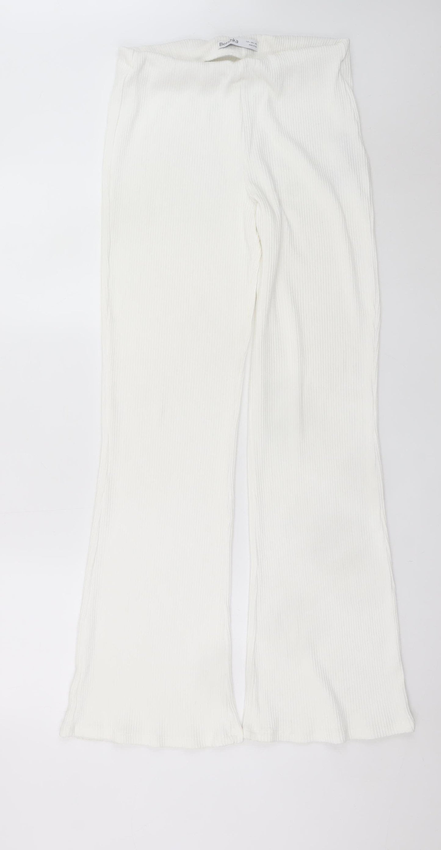 Bershka Women’s White Flared Ribbed Knit Trousers Size L