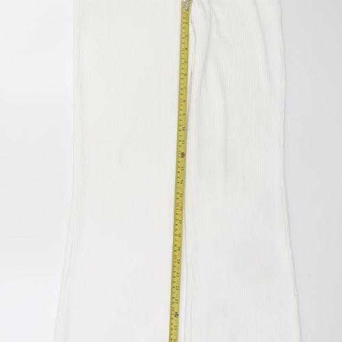 Bershka Women’s White Flared Ribbed Knit Trousers Size L