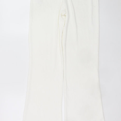 Bershka Women’s White Flared Ribbed Knit Trousers Size L