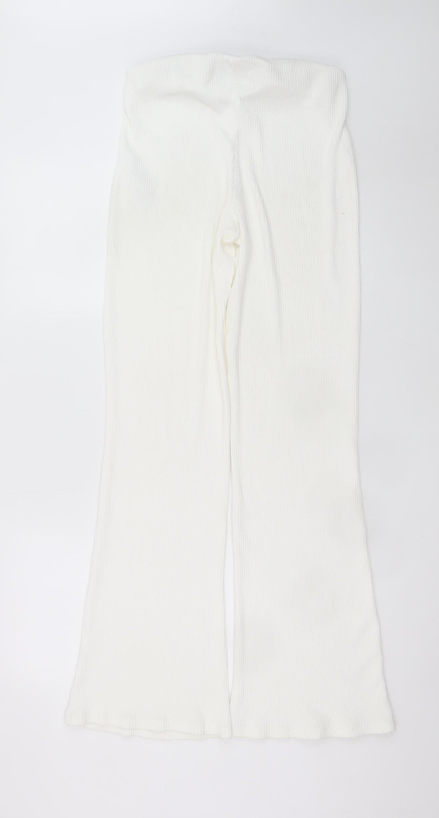 Bershka Women’s White Flared Ribbed Knit Trousers Size L