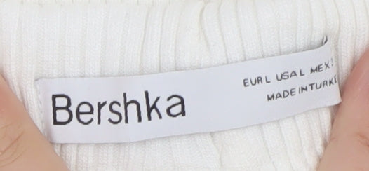 Bershka Women’s White Flared Ribbed Knit Trousers Size L