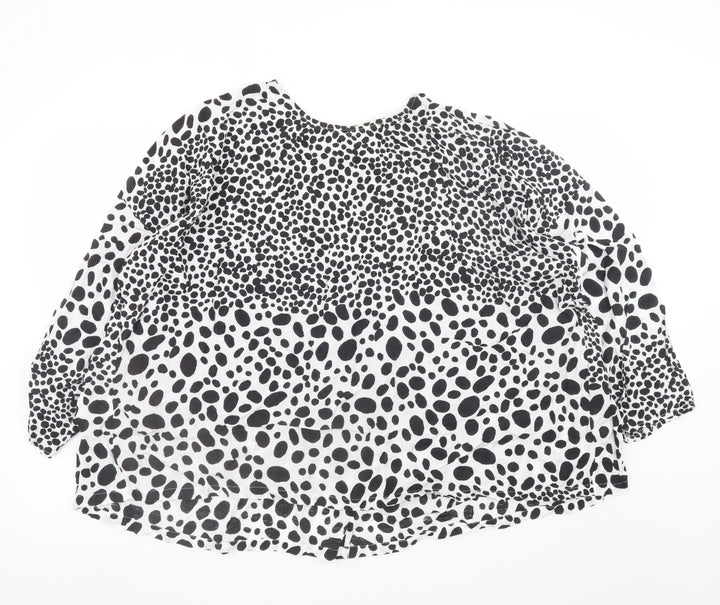 Masai Women Black White Animal Print Viscose Tunic Blouse XL