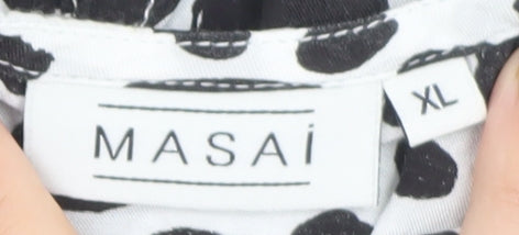 Masai Women Black White Animal Print Viscose Tunic Blouse XL