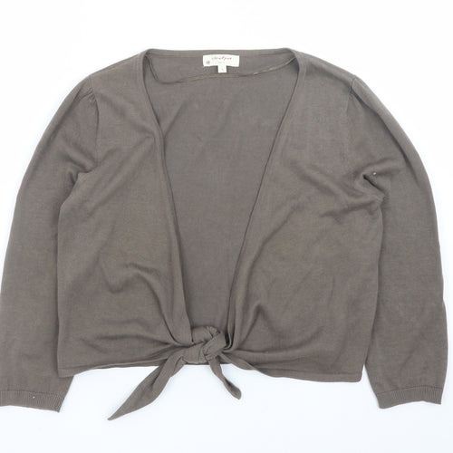 Jackpot Women Brown Cotton Tie Front Cardigan Size S