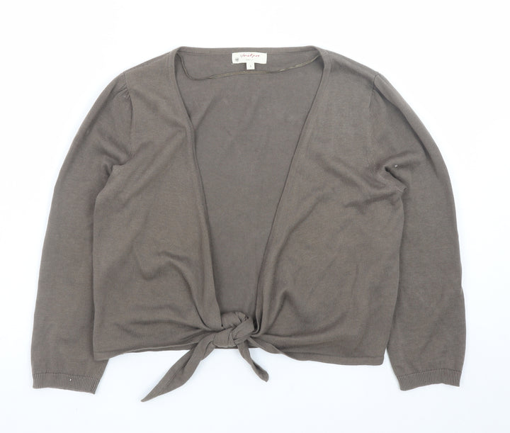 Jackpot Women Brown Cotton Tie Front Cardigan Size S