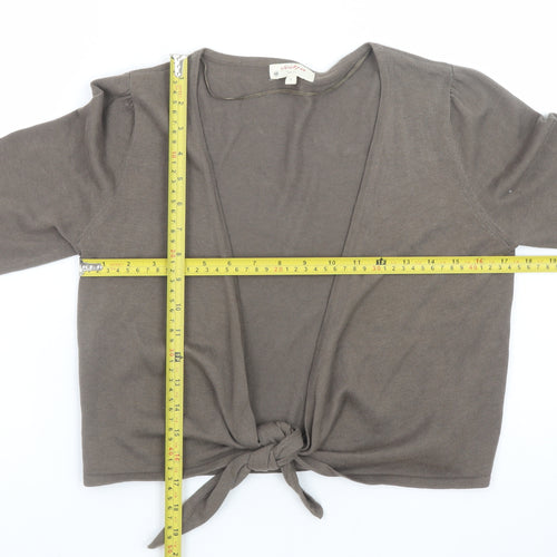 Jackpot Women Brown Cotton Tie Front Cardigan Size S