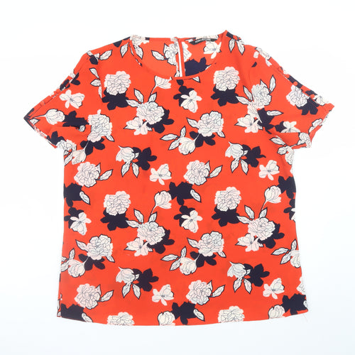 Debenhams Women’s Orange Floral Short Sleeve Blouse Size 16