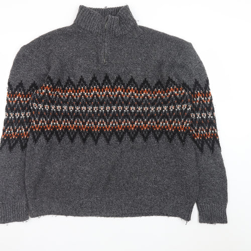 Next Men’s Grey Fair Isle 1/4 Zip Wool Jumper XL Winter Knitwear