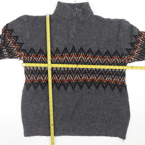 Next Men’s Grey Fair Isle 1/4 Zip Wool Jumper XL Winter Knitwear