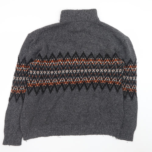 Next Men’s Grey Fair Isle 1/4 Zip Wool Jumper XL Winter Knitwear