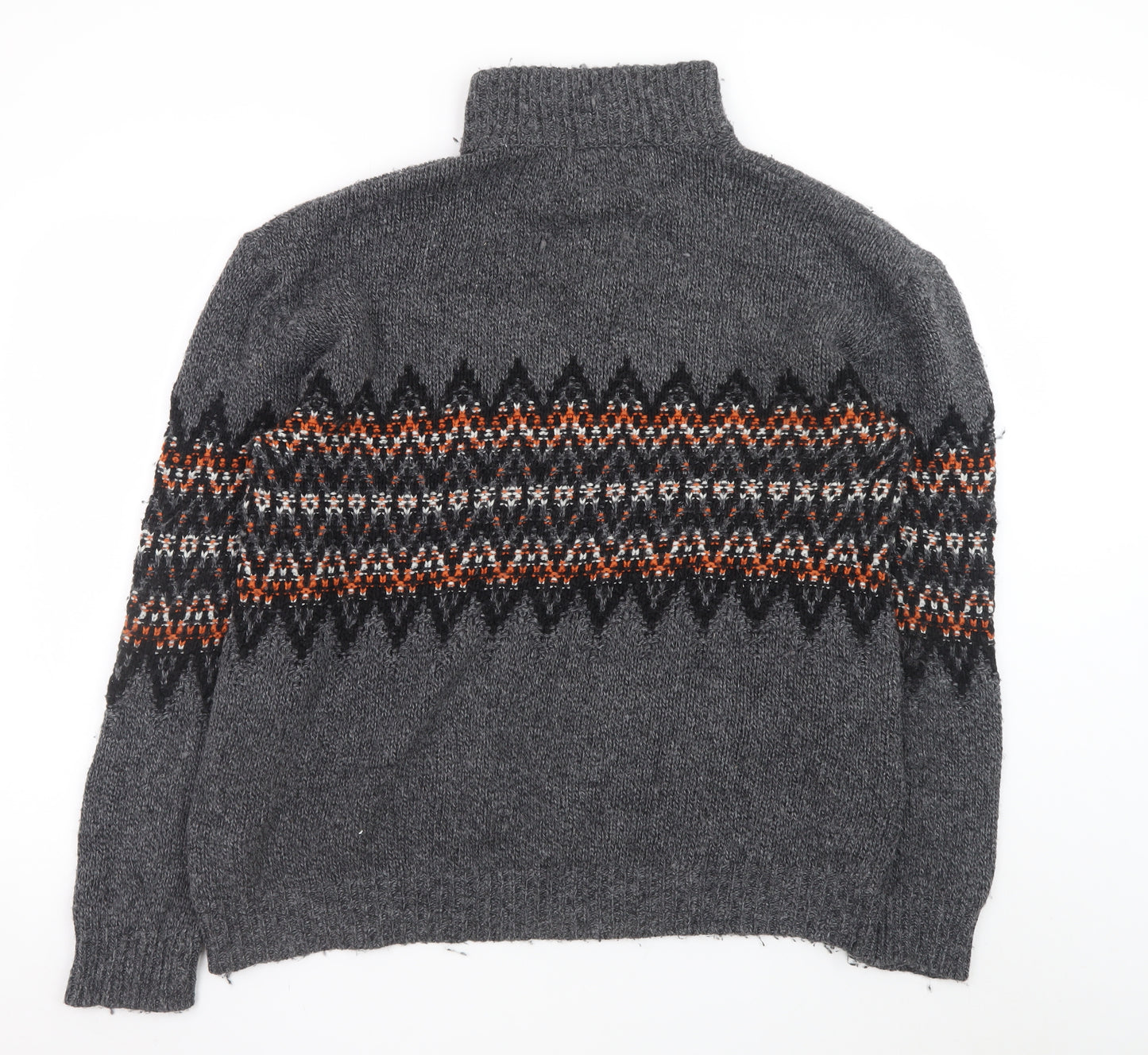 Next Men’s Grey Fair Isle 1/4 Zip Wool Jumper XL Winter Knitwear
