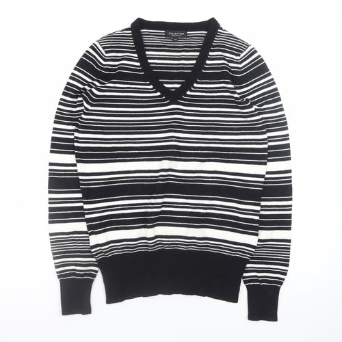 Debenhams Women’s Black Striped V-Neck Knit Jumper Size 14