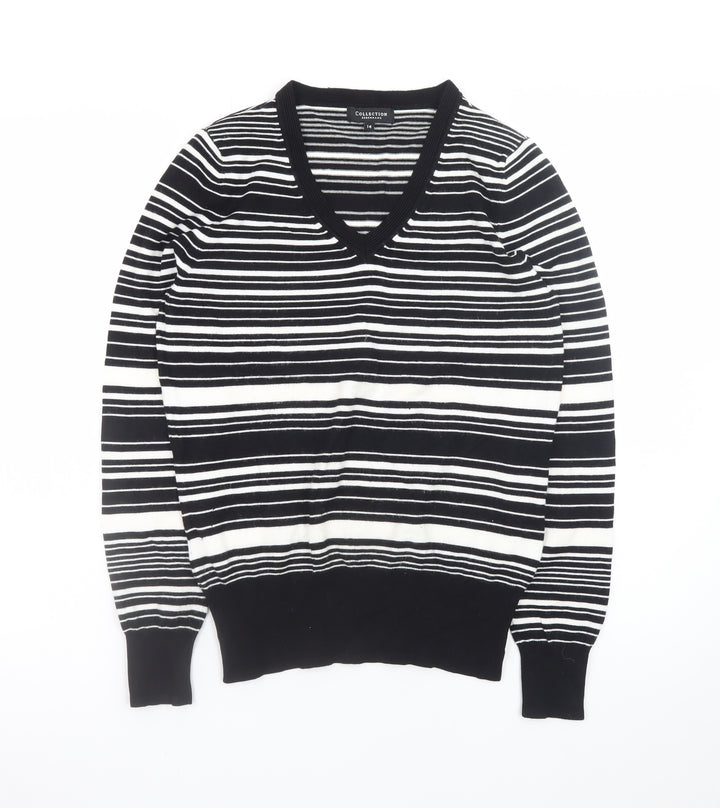 Debenhams Women’s Black Striped V-Neck Knit Jumper Size 14
