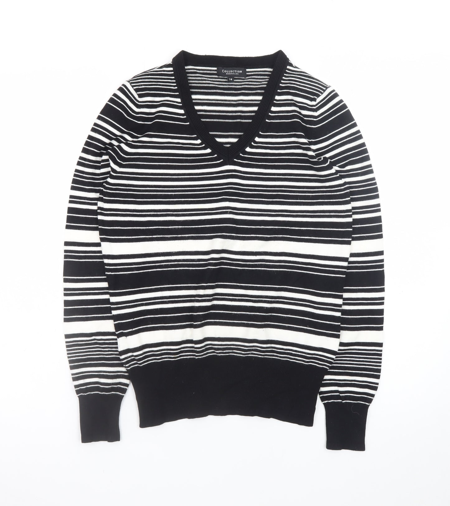 Debenhams Women’s Black Striped V-Neck Knit Jumper Size 14